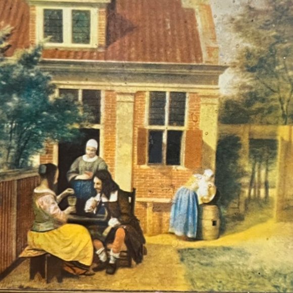 Vtg Embossed Holland Tin Box Old Master Art Hinged Gold Silver READ 4.75" Square - Picture 5 of 16